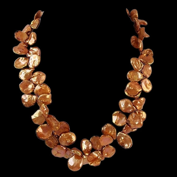 Keishi pearl necklace orange petal pearls hand knotted sterling silver clasp - Picture 5 of 14